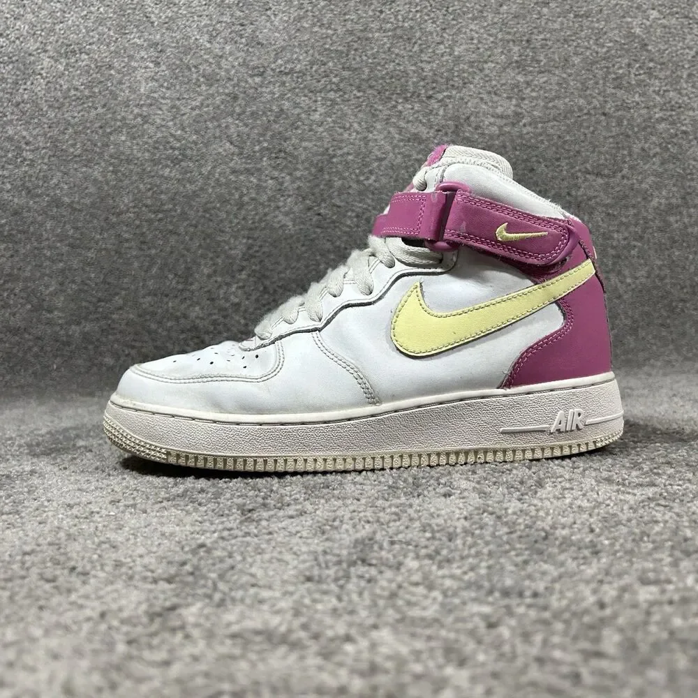 Nike Air Force 1 Mid GS Trainers DH2933-100 White Pink Kids Size 6Y Shoes Used